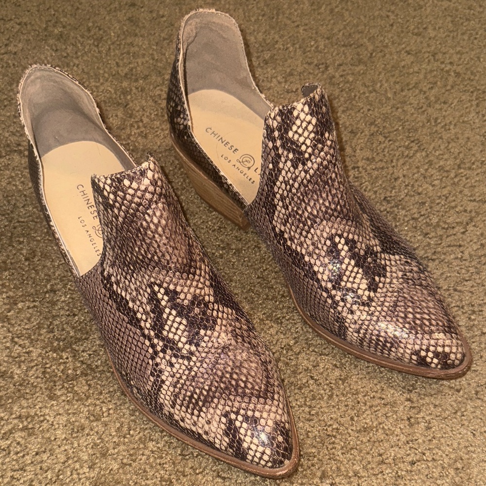 Chinese Laundry Snake Print Mules - Brown and Cream